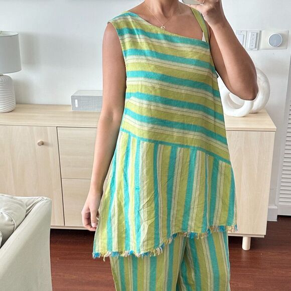 NWT Ashley Stewart Linen Blend Matching Set Womens 18 Striped Lagenlook Vintage - Picture 2 of 10